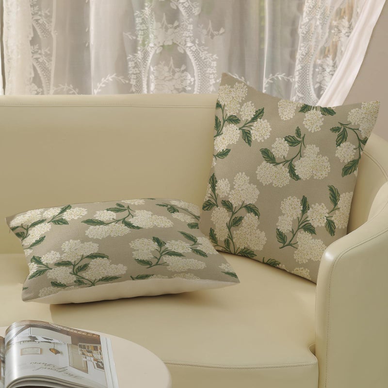 DAFENA Beige Spring Pillow Covers 18x18 Inch 2 Pcs Khaki Green Hydrangea Flower Decor Throw Pillows Vintage Floral Seasonal Summer Outdoor Decoration Pillowcase Linen Cushion Cover for Couch Sofa - Image 4
